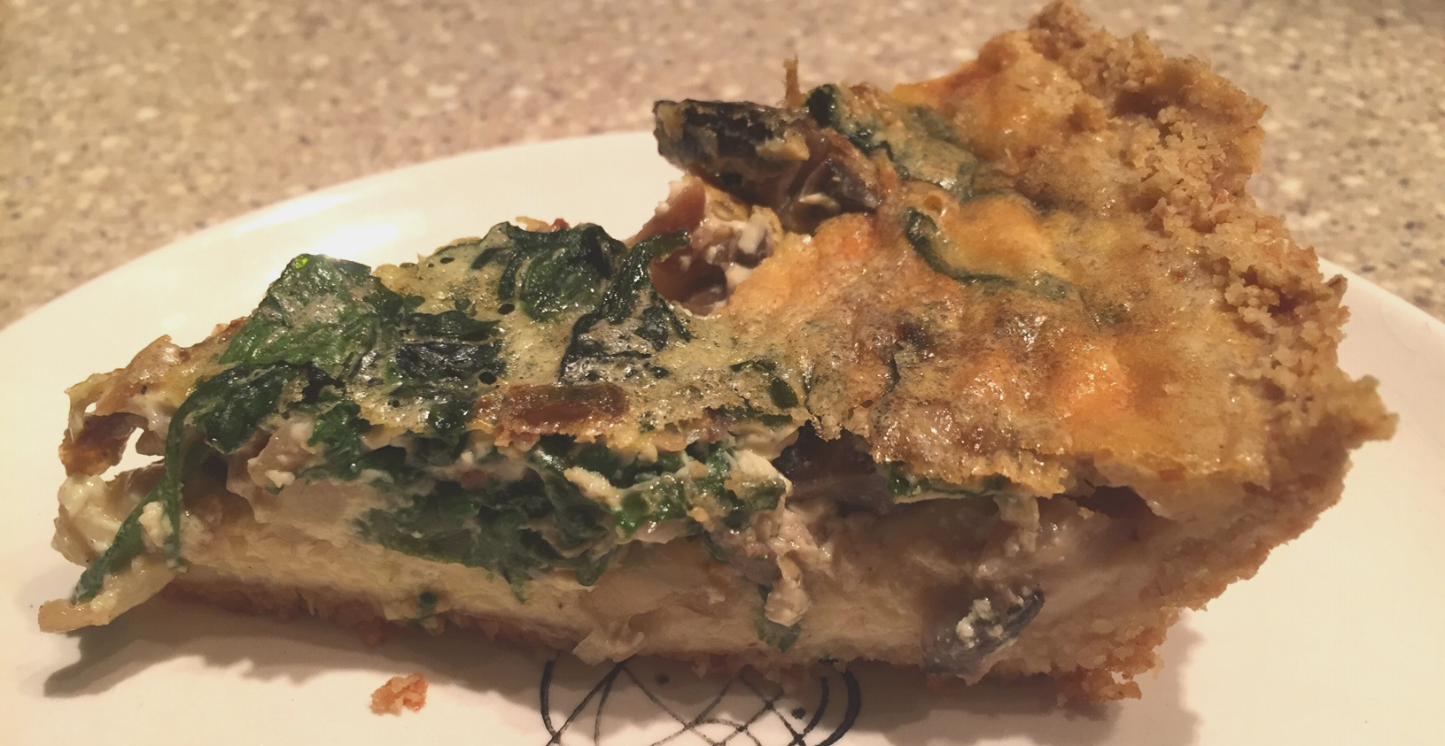 Quiche 2 - Spinach and a mixture of mushrooms. Much improved crust!