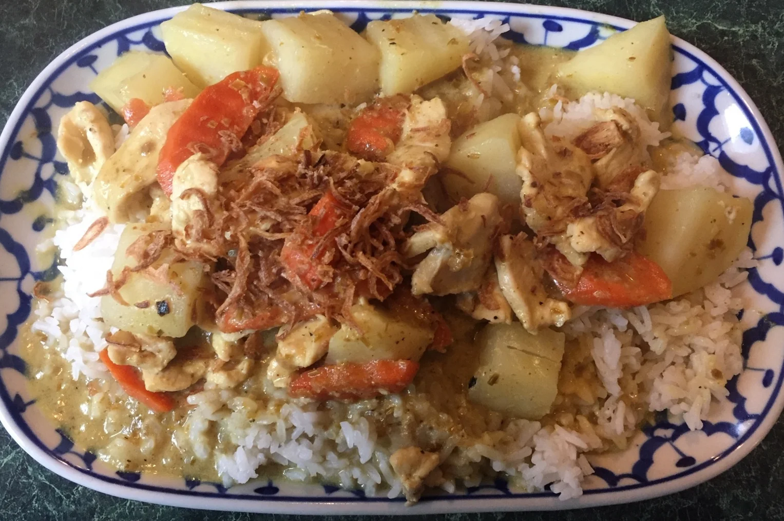 Yellow Curry from the lunch menu - topped with fried onions