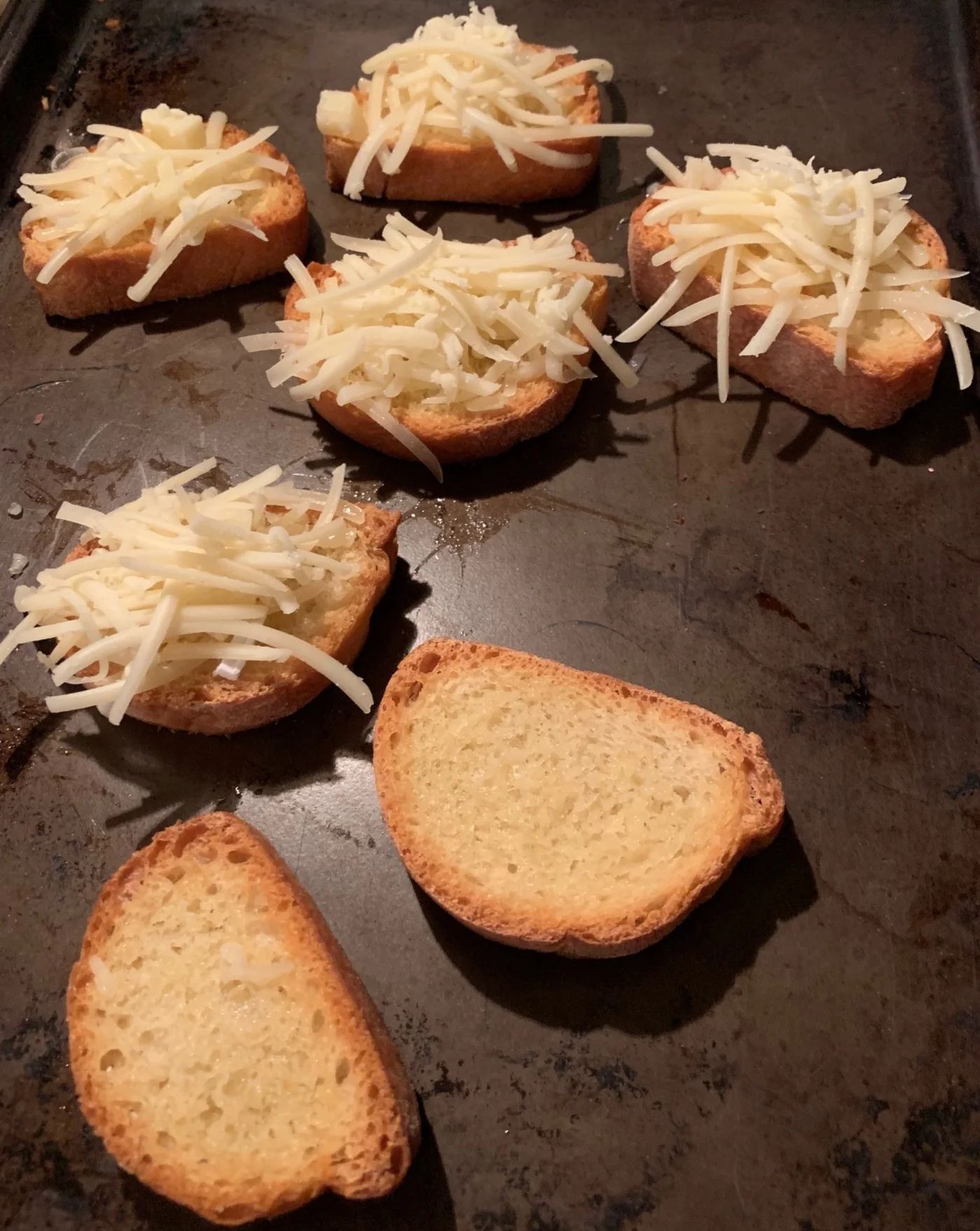 brown the bread before adding the cheeses