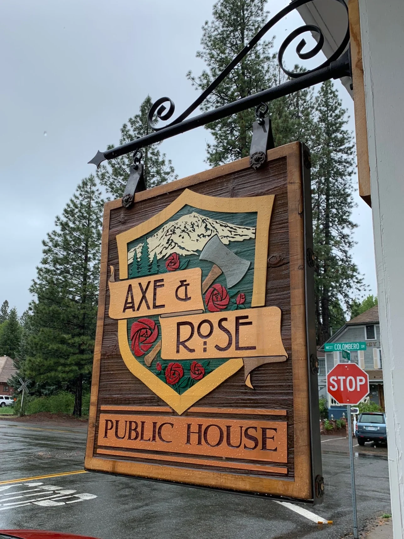 Axe and Rose Public House on the corner of Main St. and Colombero Rd.