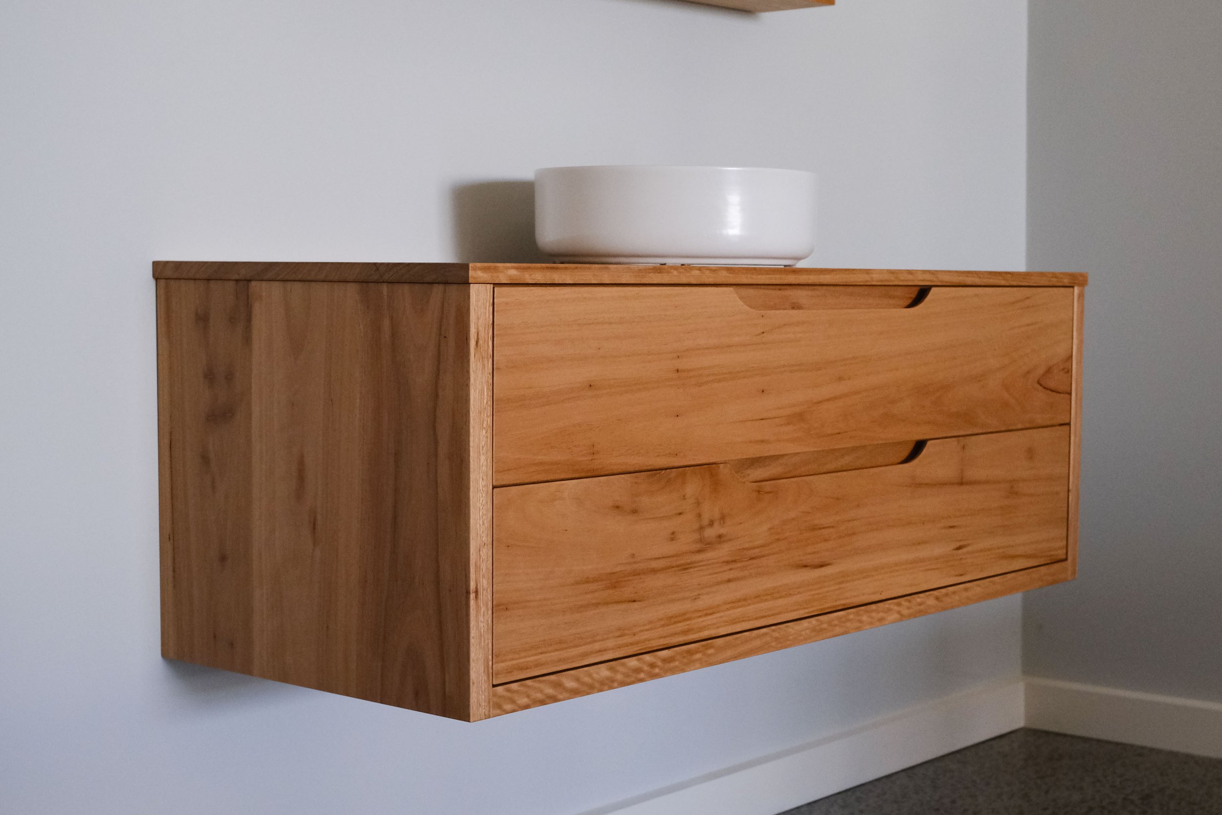 Heathcote Curve Floating Vanity in Blackbutt — Retrograde Furniture