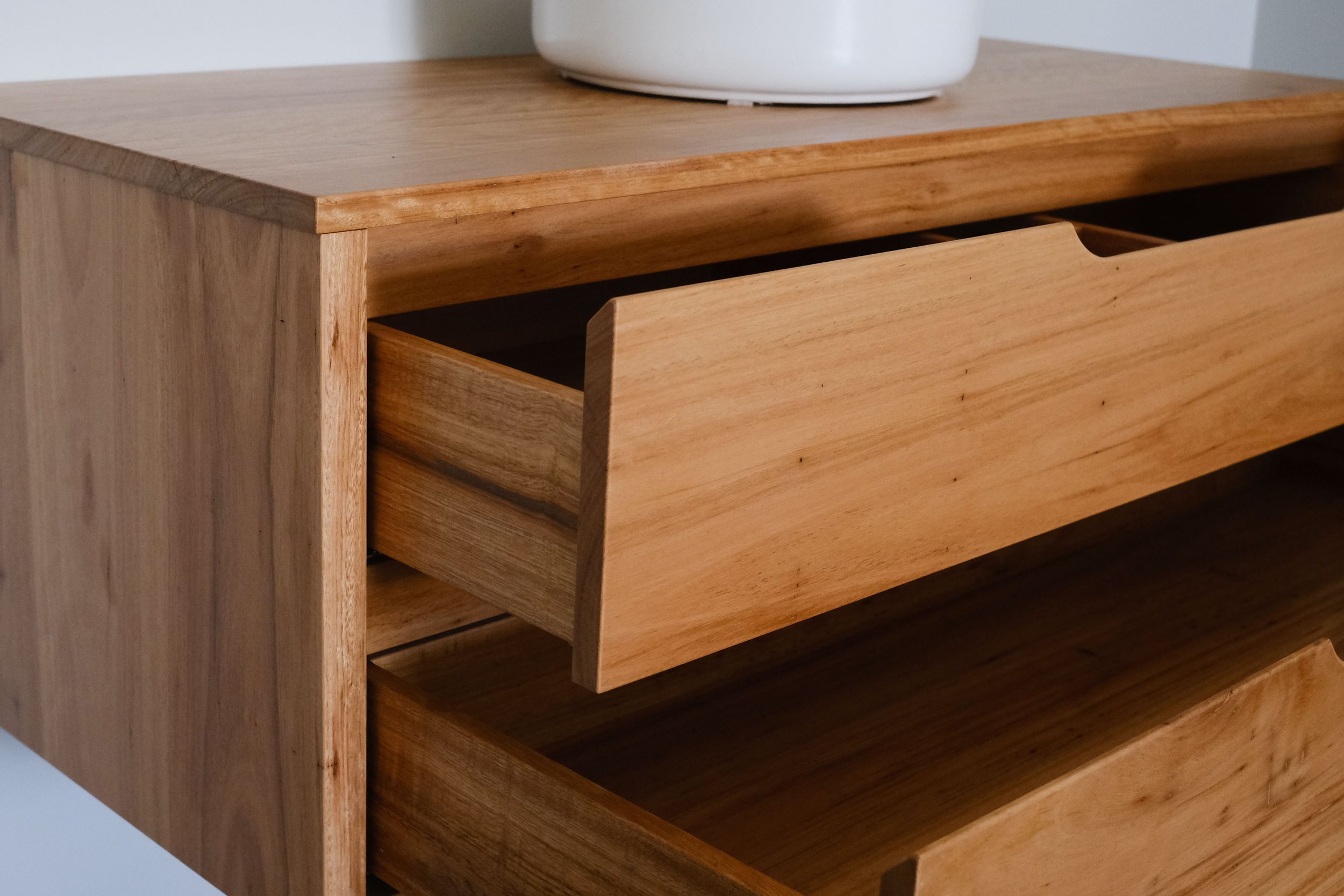 Heathcote Curve Floating Vanity in Blackbutt — Retrograde Furniture