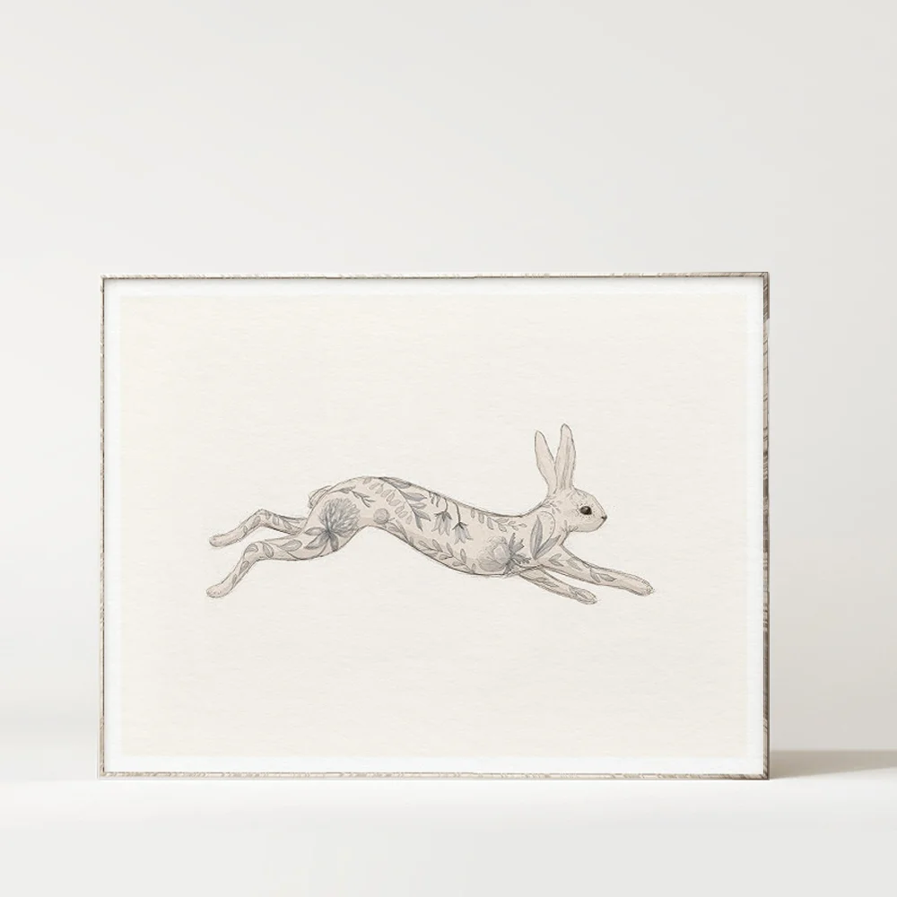 Floral Fauna Hare Indigo Framed.jpg