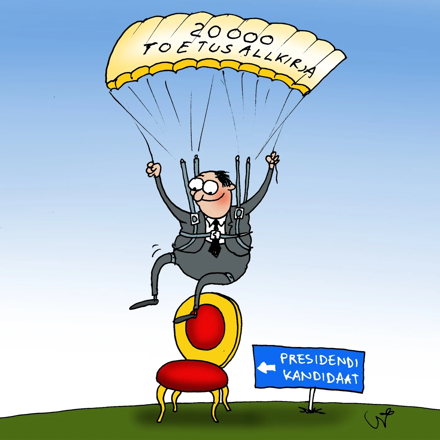 09.12 (illustratsioon: Urmas Nemvalts) Teeme ettepaneku anda hääleõiguslikele kodanikele õigus seada 20 000 toetusallkirja kogumisel üles presidendi kandidaat. Miks? Et kasvatada ühiskonnas aktiivsust ja inimeste osalust presidendivalimistel.