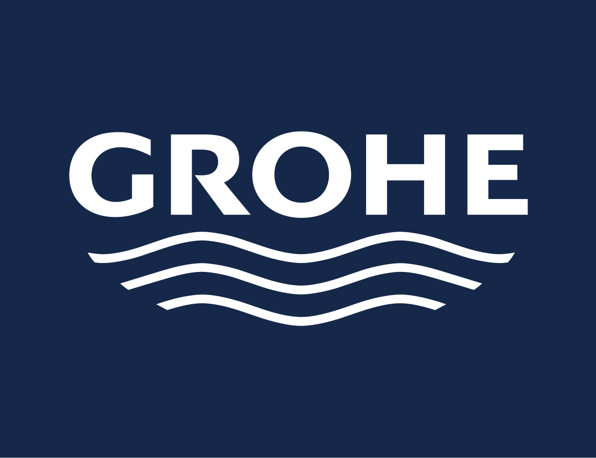 Logo Grohe con tre linee a forma di onda che ricorda l'acqua