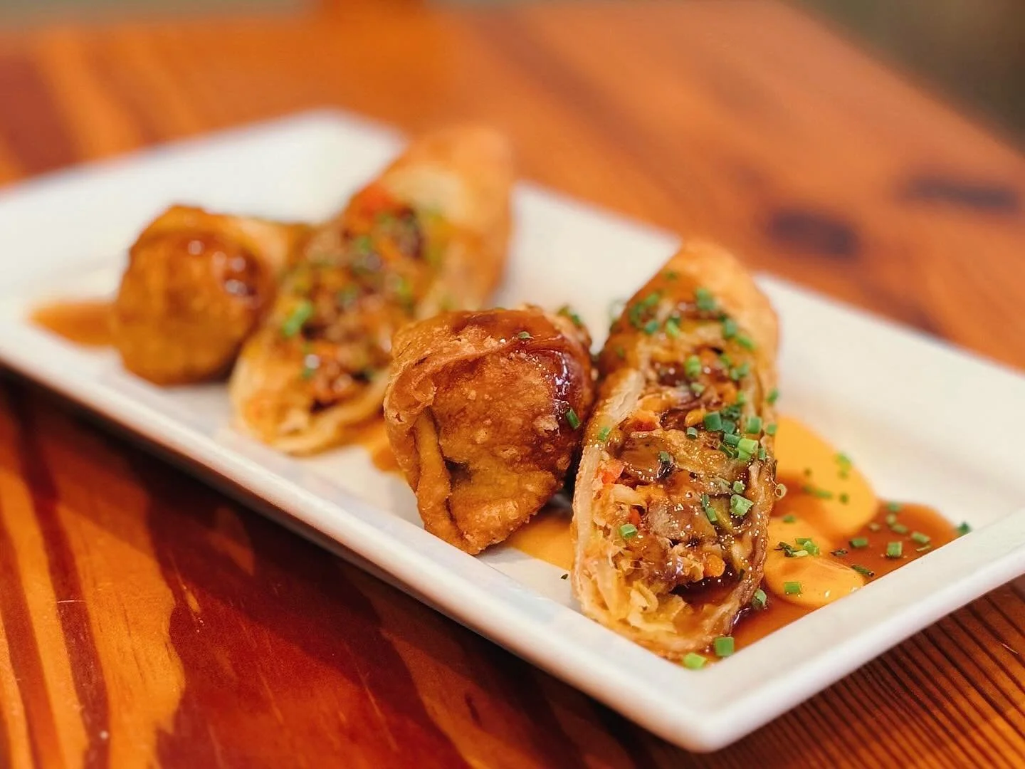 Our Pork Belly &amp; Andouille Egg Rolls with Housemade Chili Aioli &amp; Citrus Soy Sauce! 🍽 Open 11AM to 9PM!