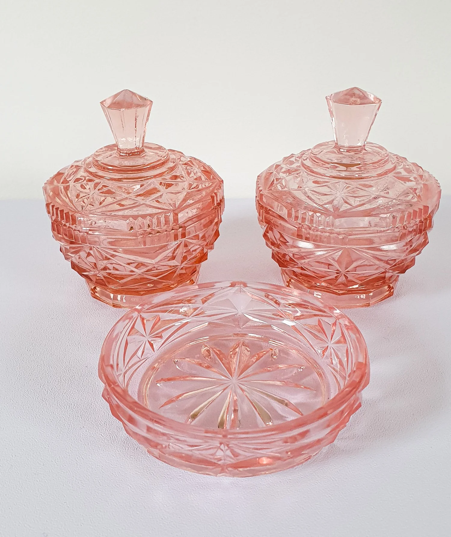 Dirty Fabulous Vintage pink glass dressing table set Dirty Fabulous Vintage pink glass dressing table set