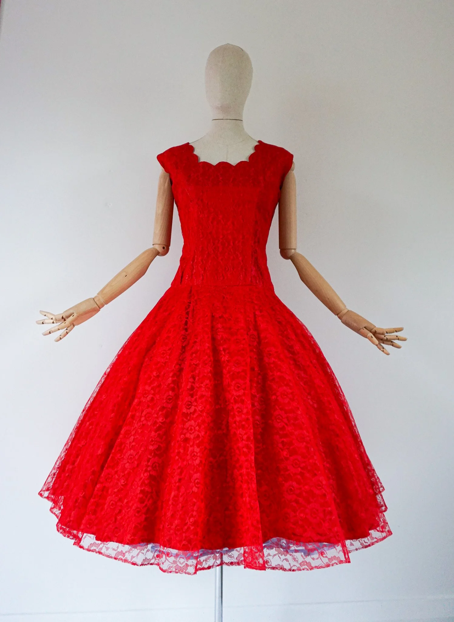 knee length dresses for ladies Burgundy A-Line Prom Dress,Lace Tea Length Homecoming Dress,Vintage Prom Dress PD00029, US4 / Red main image 0