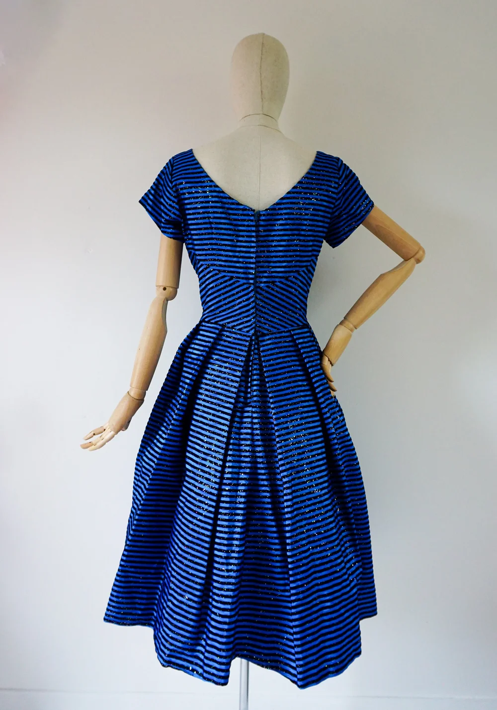 Dirty Fabulous — 1950s Blue and Black Stripe Glitter Dress, sz 10/12