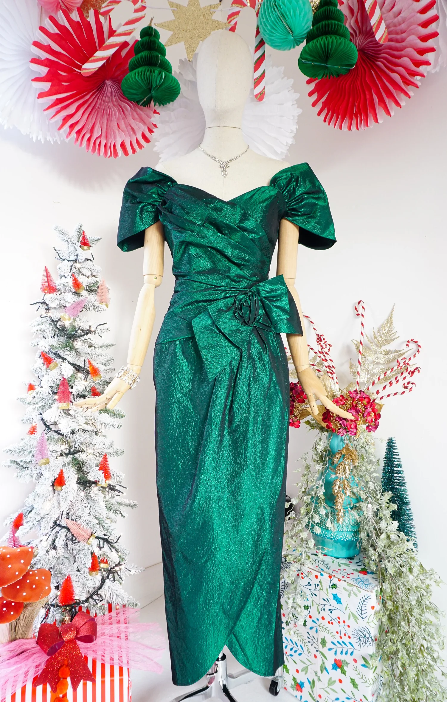 Dirty Fabulous  1980's Metallic Green Lurex Dress, sz 8.