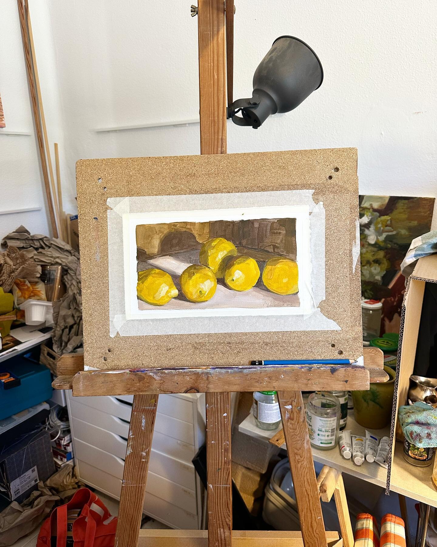 Wish you could smell these. 

Five lemons. Acrylic on paper.