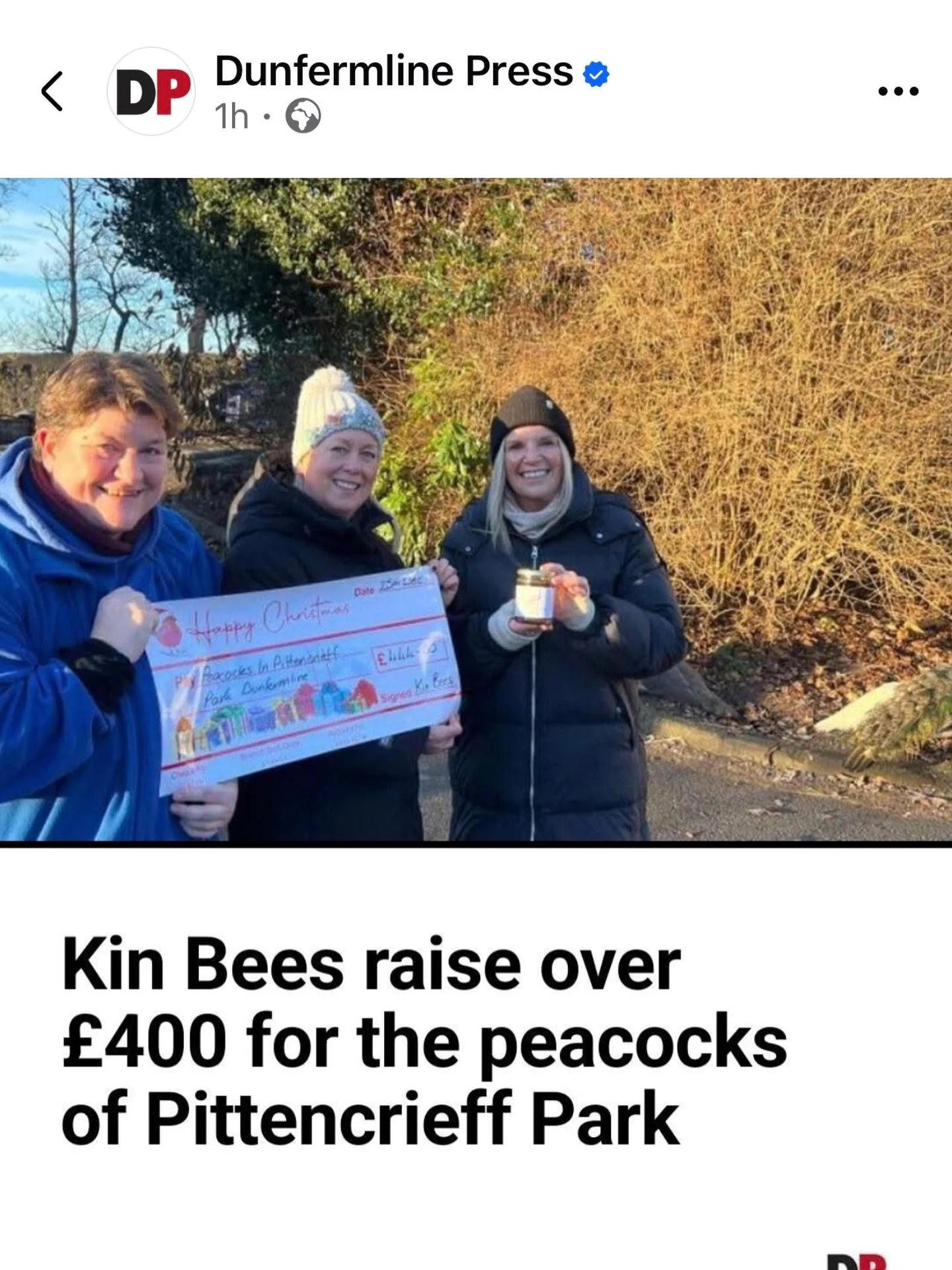 Handed over a big cheque on a chilly morning to @peacocksinpittencrieffpark and the winner of the very first jar of Pittencrieff Park Honey Tracey Walls was delighted to receive her prize!

The hives location within the extremely diverse and exotic p