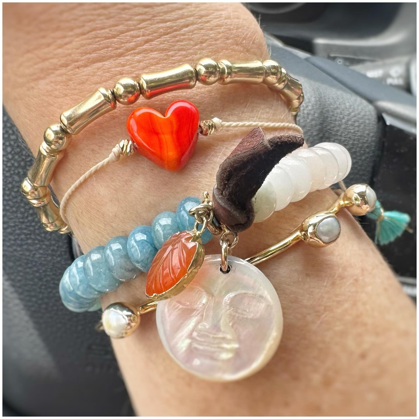 On my way to #pilates, but I still had to have a bracelet stack!! Don&rsquo;t miss the Multistone Moon Bracelet I just restocked! I emailed my waitlist &hellip;and they are going again pretty fast!! #bracelets #jewelry #moon #handcrafted #summer #eve