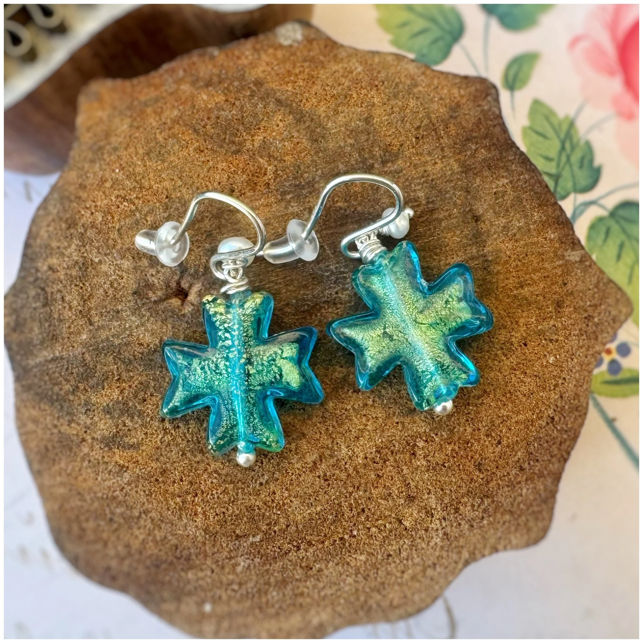 Venetian Glass Cross Earrings