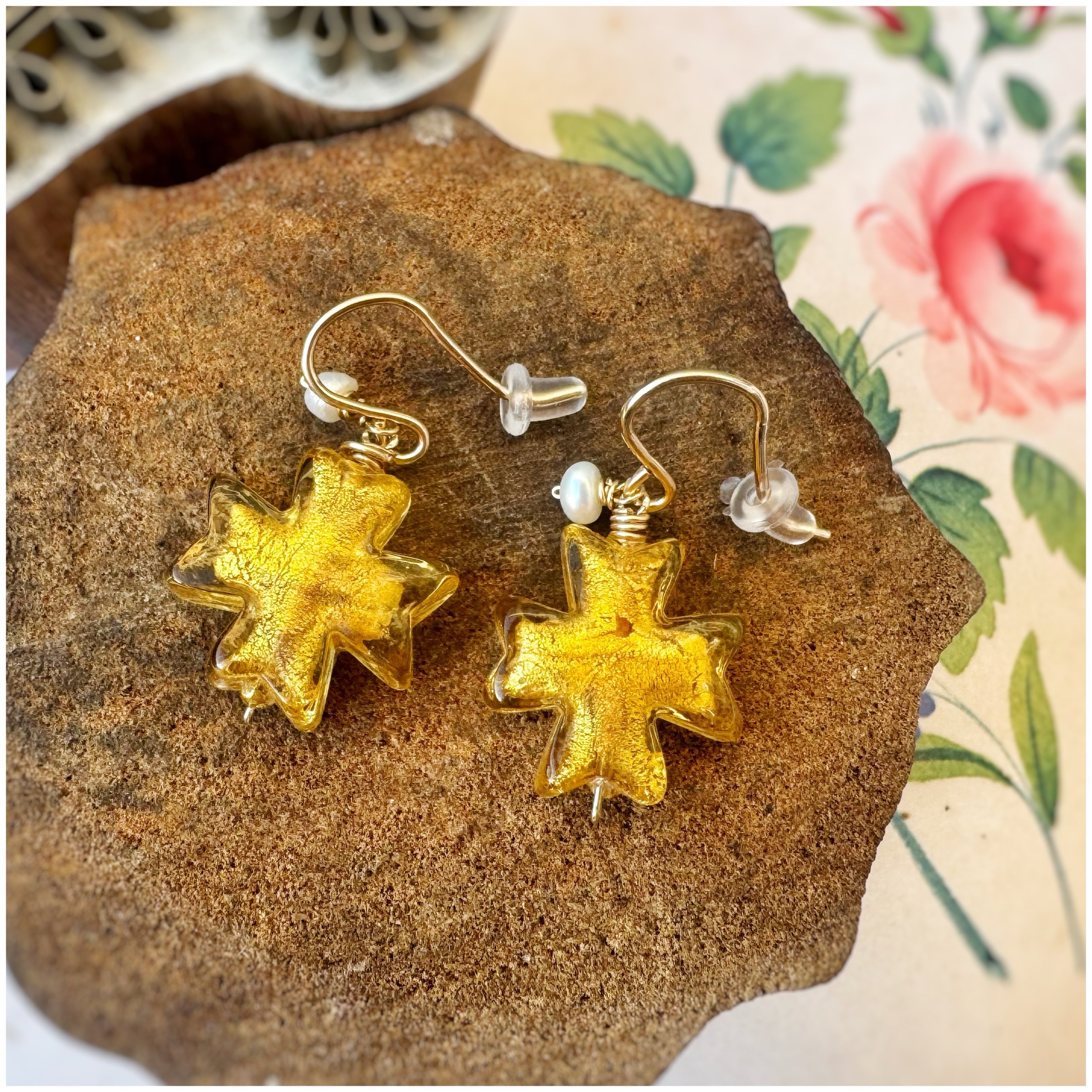 Venetian Glass Cross Earrings