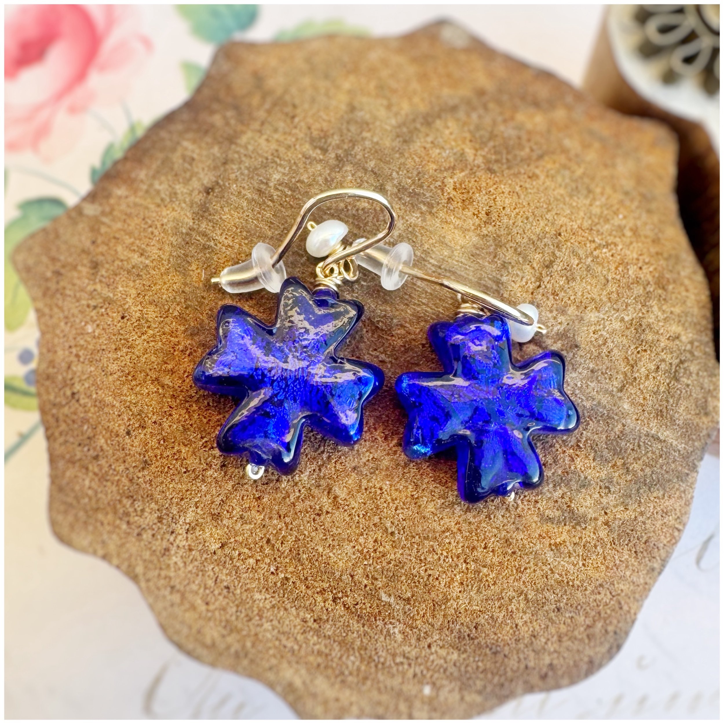 Venetian Glass Cross Earrings