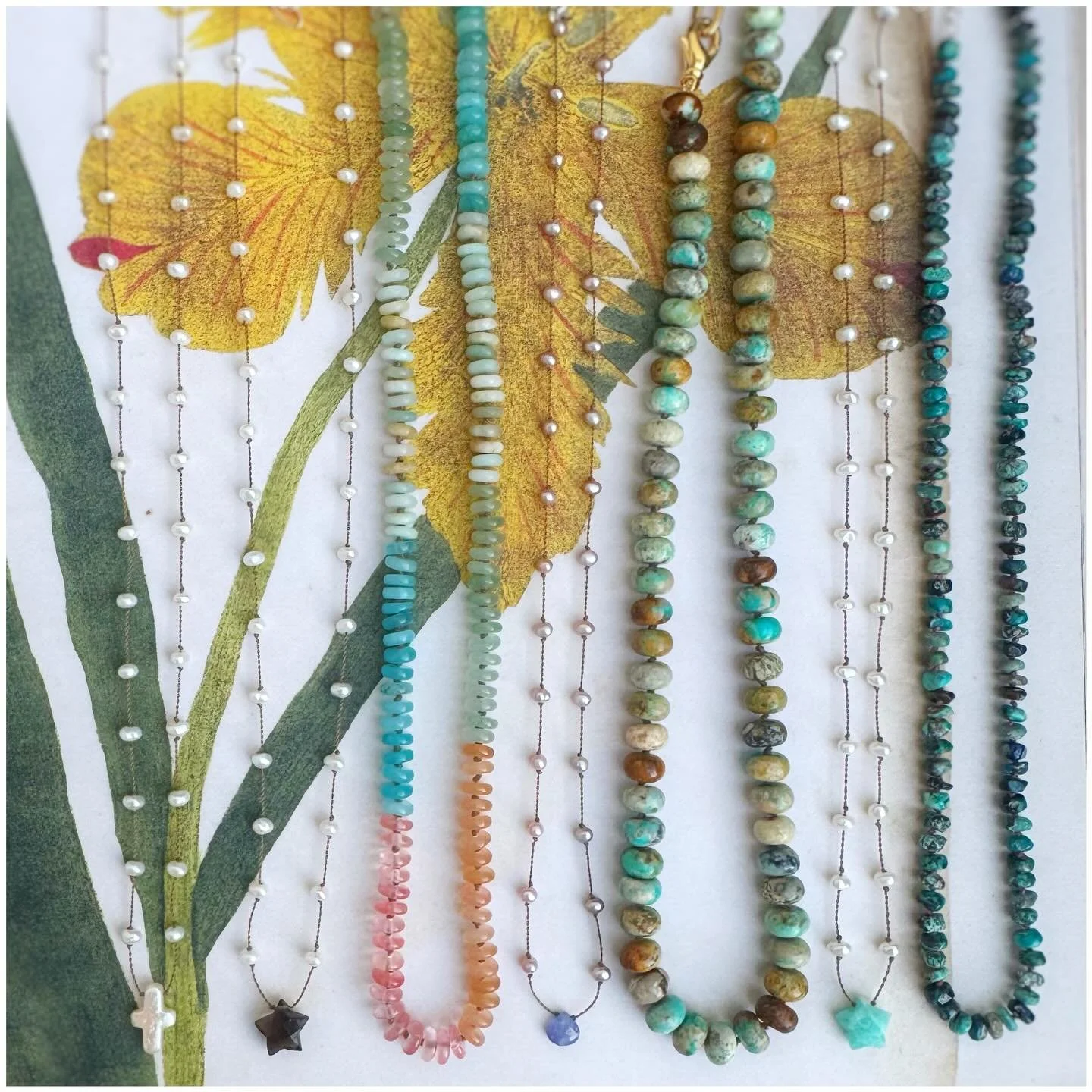 I&rsquo;m gonna need some cryo-therapy for my hands soon ...as I have been knotting, knotting and more knotting!!! Time to go take a walk &amp; a sunlight break! #nashville #pearls #gemstones #color handcrafted