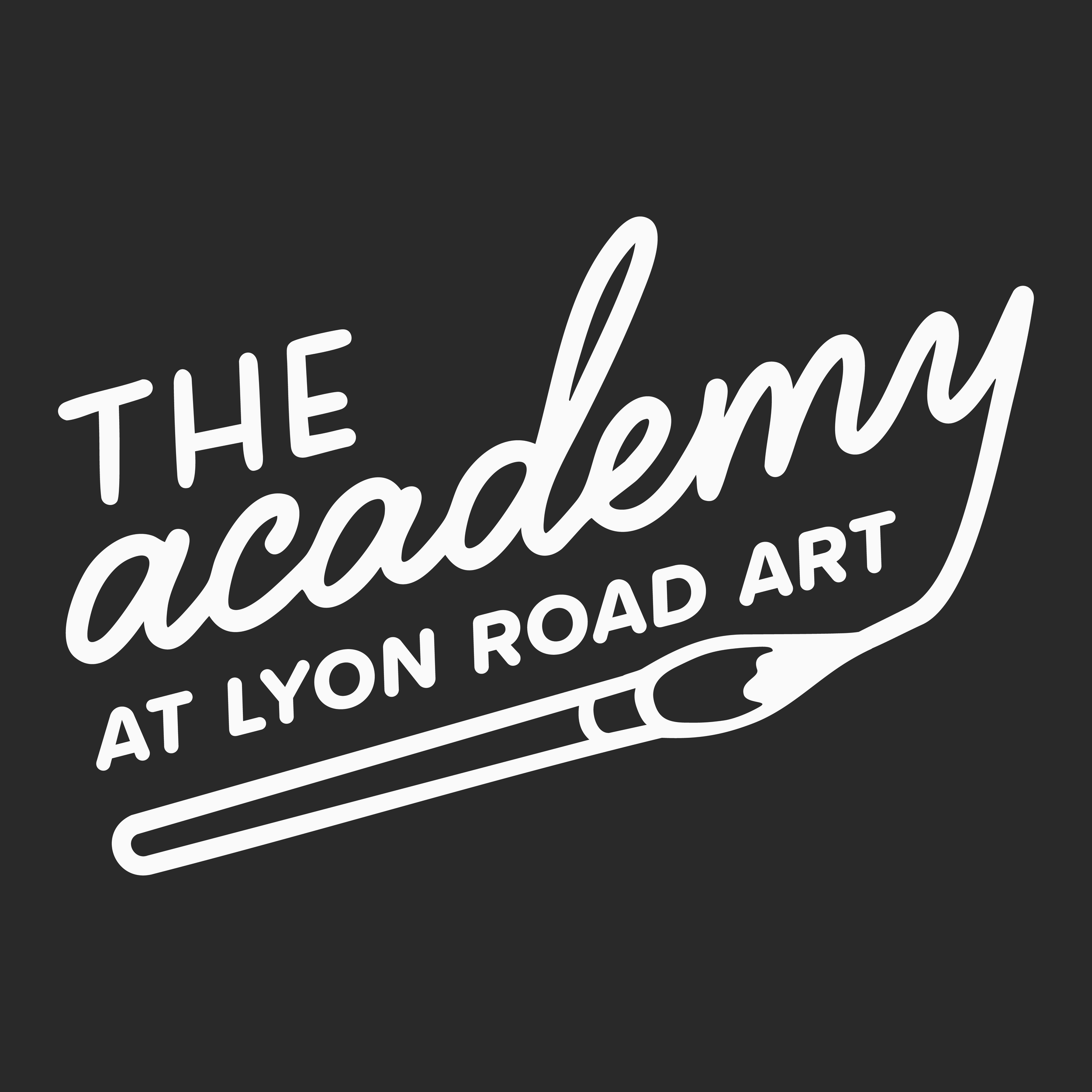 Close-up of a black background with white handwritten-style text that reads 'The Joy of Art and Road'.