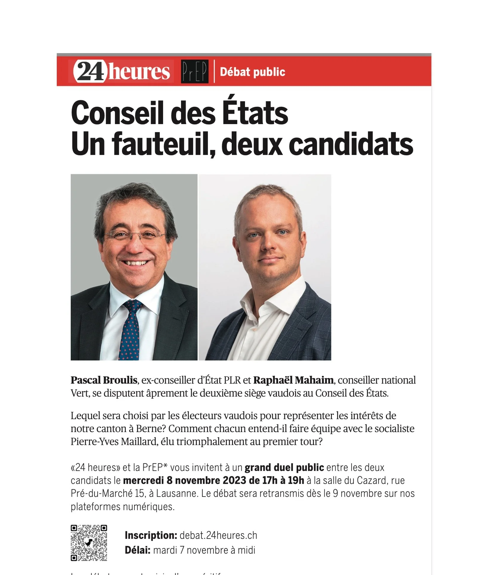 REVIVEZ notre grand débat élections fédérales Broulis/Mahaim