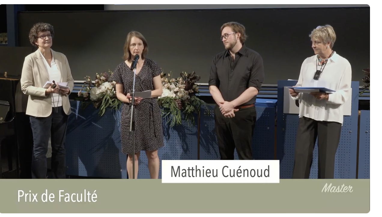 Prix 2025 de la faculté des Lettres, Unil, décerné à Matthieu Cuénoud