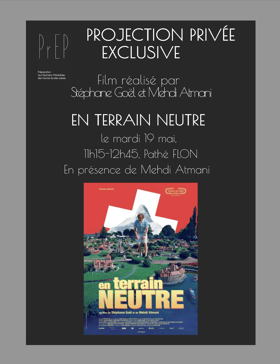 Evénement - Projection du film En Terrain Neutre, en présence de Mehdi Atmani, co-réalisateur avec Stéphane Goël