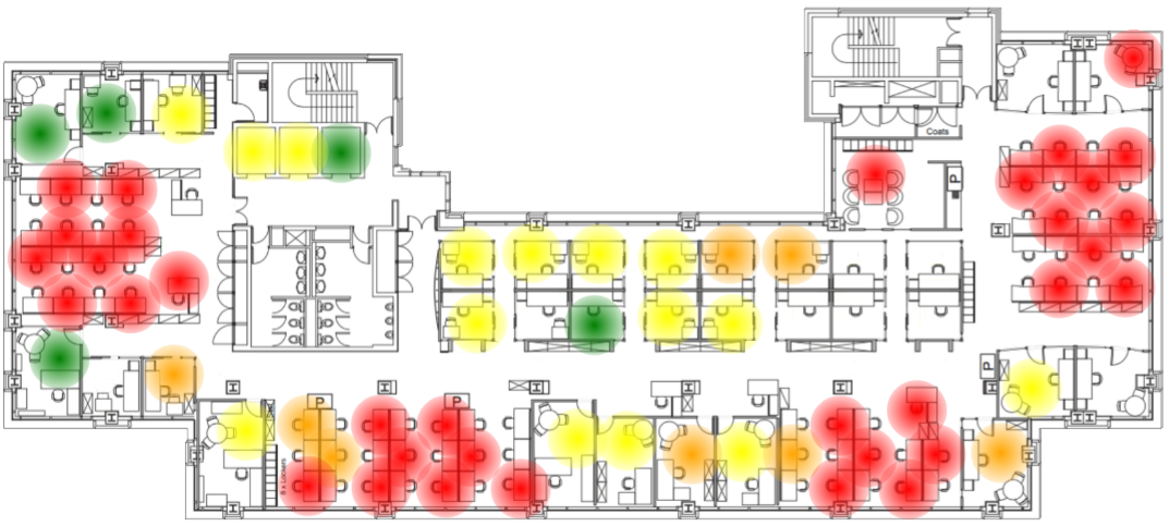 Show utilization on a heat map to see patterns across the workplace.