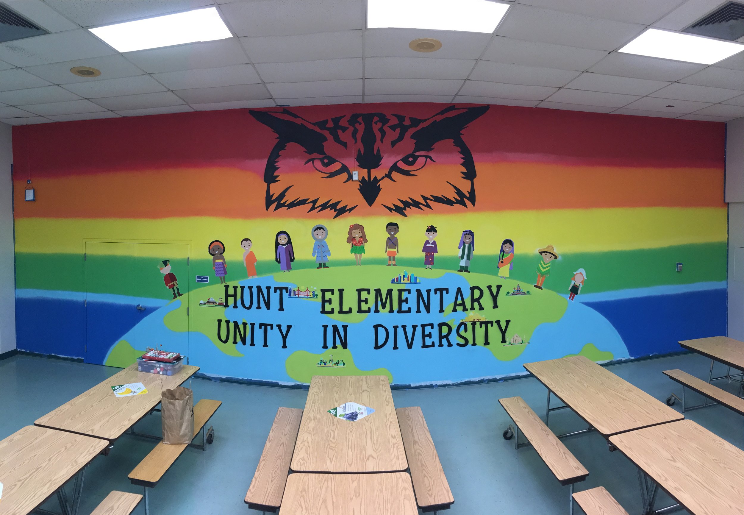 Cafeteria wall showcasing "unity in diverisy"