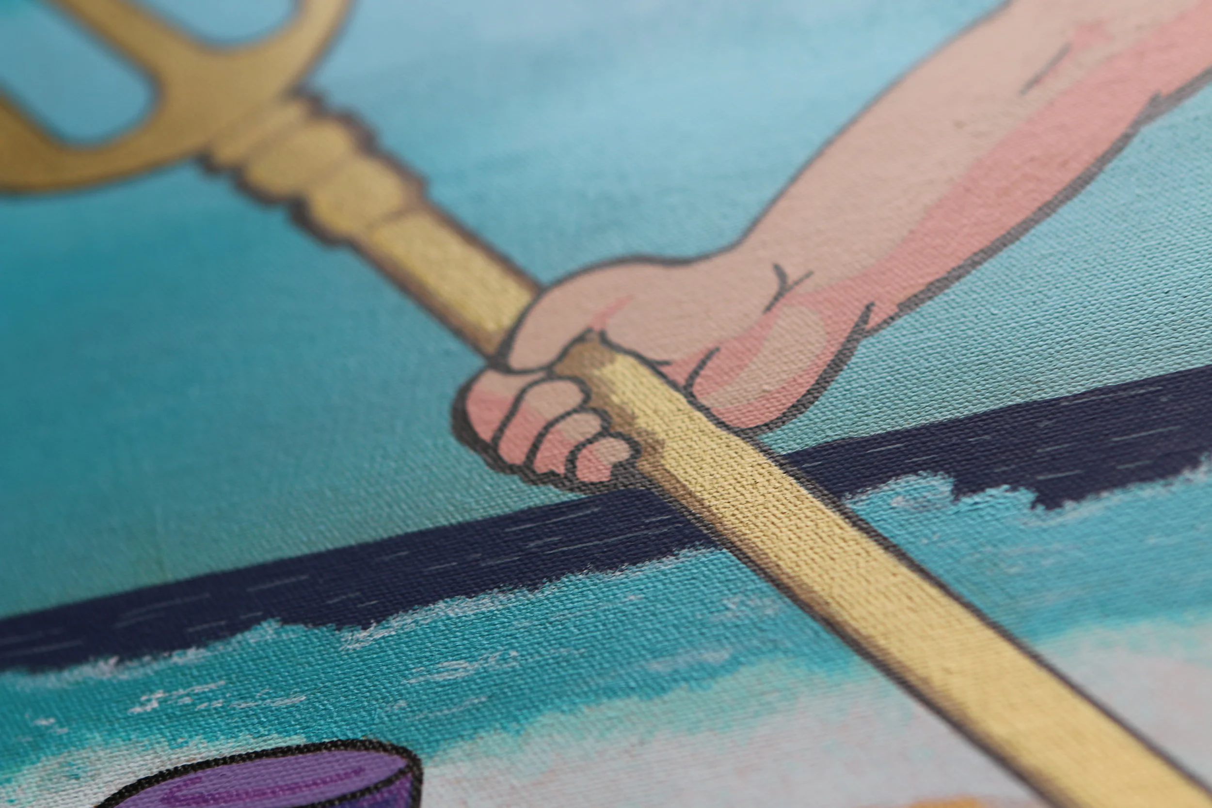  Detailed look of the waves crashing in the background and the shining of the Trident he holds. 