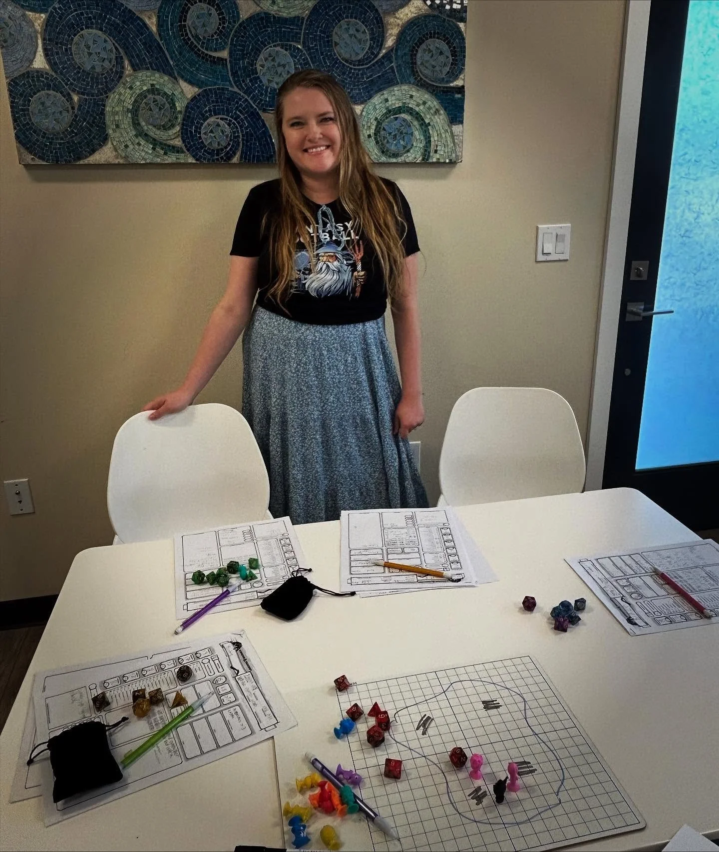 Dungeon Master Cassidy has created a magical world for tonight&rsquo;s session &mdash; maps, stories, and plenty of imagination! 🎲
Through Dungeons &amp; Dragons, our group helps kids build social skills, confidence, and connection in a fun, support