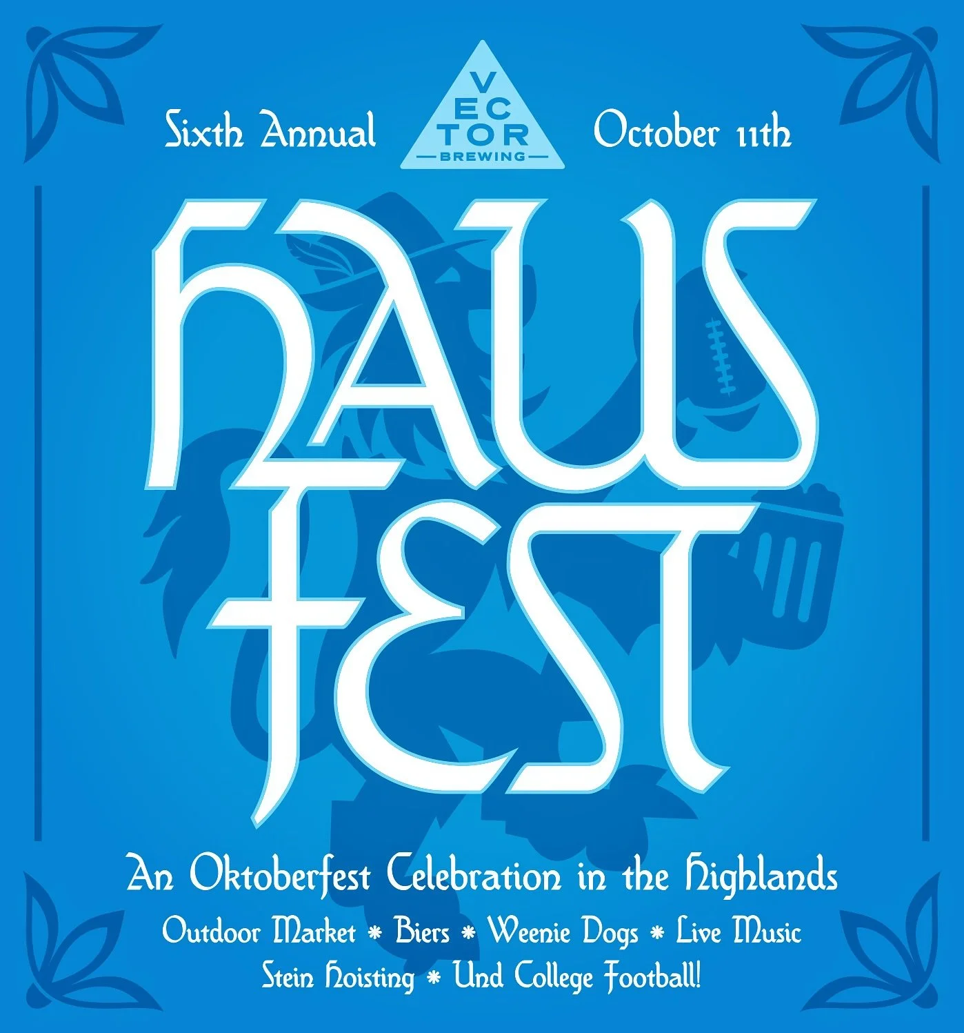 🍻O&rsquo;Zapft is!🍻 Vector HAUSFEST returns for the sixth annual Oktoberfest block party in the Highlands this Saturday, October 11!

Join us for a full day of shopping, live music, brews, brats, weenie dogs, und football from 11am to 8pm. As alway