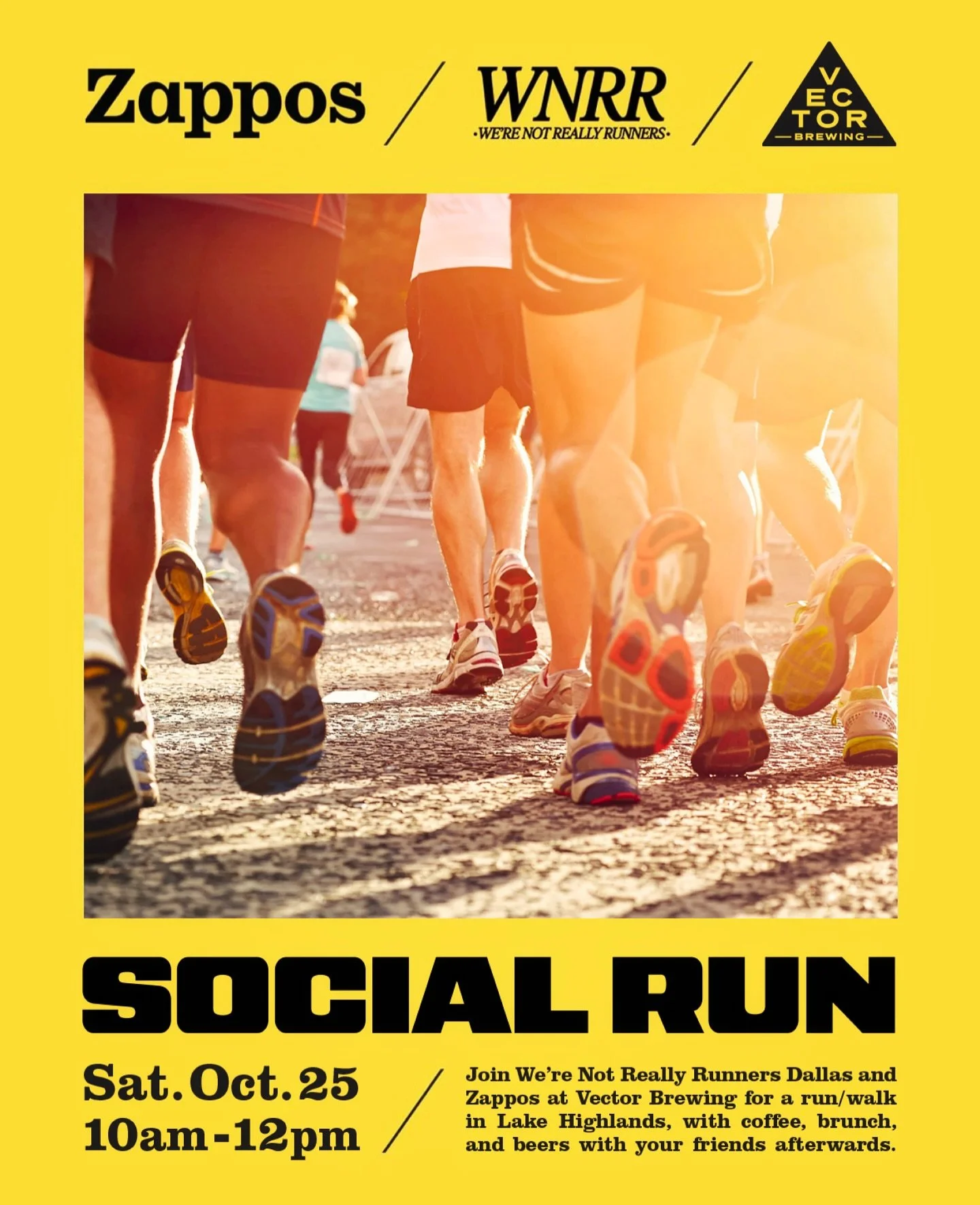 Get your sweat on and win the day!๐๐ผ‍โ๏ธ Join @wnrr_dallas and @zappos tomorrow morning, starting at 10am, for a social run club meetup and fun run/walk through the Highlands. The Zappos team will be on site with a ton of cool stuff, and enjoy c
