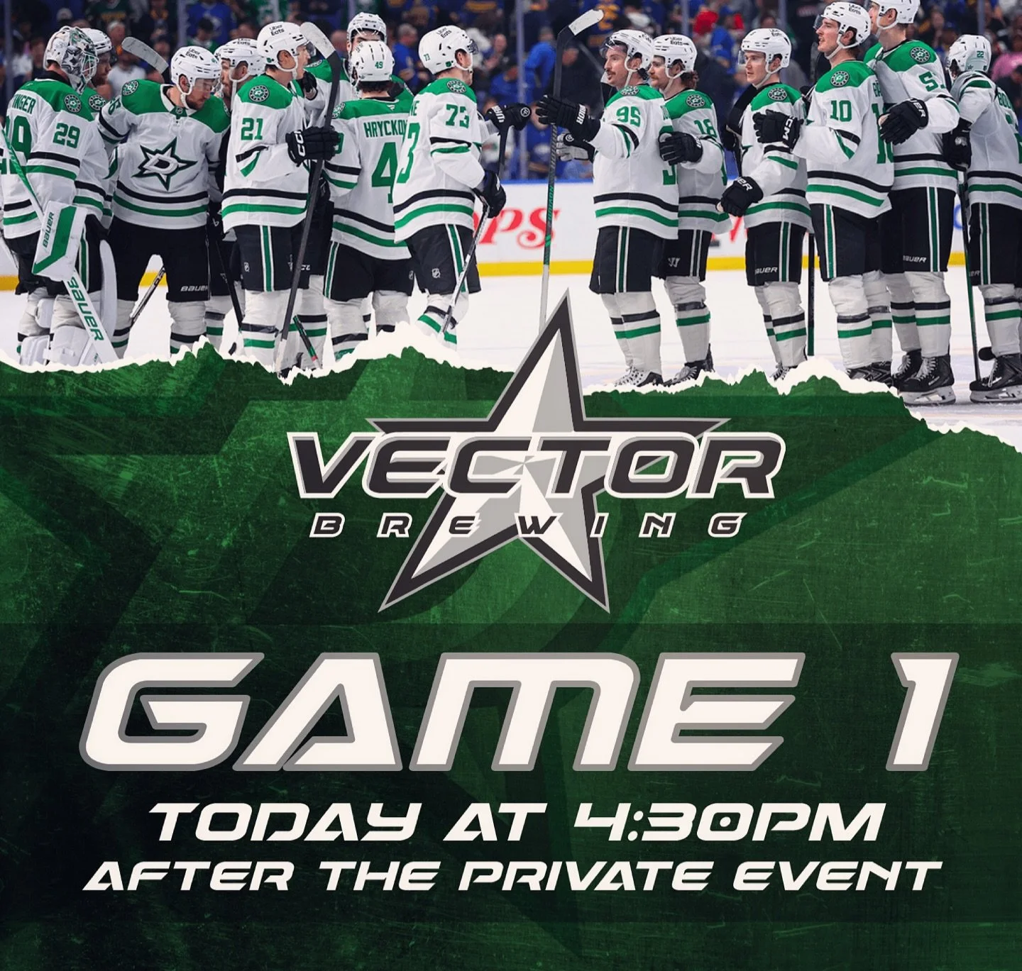 DALLAS!⭐️STARS!⭐️DALLAS!⭐️STARS!

Join us today at 4:30pm (after the private event in the taproom) as we cheer on our @dallasstars in Game 1 of the playoffs against the Minnesota Wild. We&rsquo;ll have the game on the TVs with the sound turned up, pl
