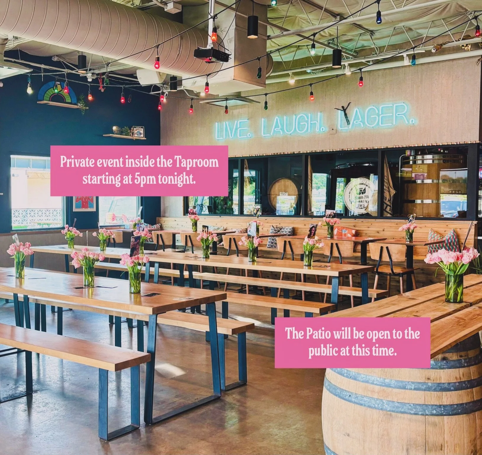 Tonight, Sat. 9/26, we have a private event rental inside the taproom starting at 5pm. The patio will still be open to the general public at this time. We appreciate your understanding.