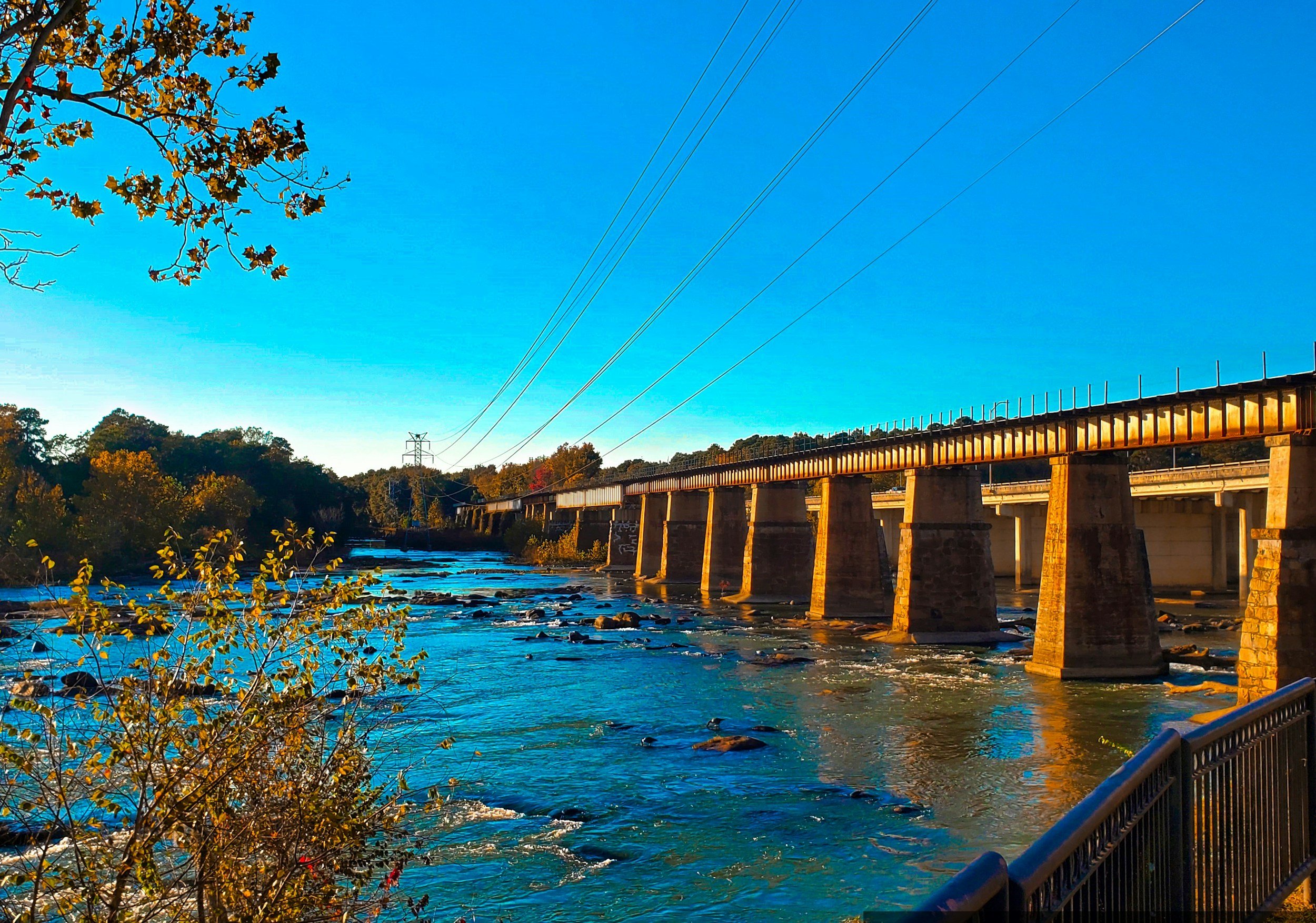 Columbia train tracks and bridge crossing over Broad River