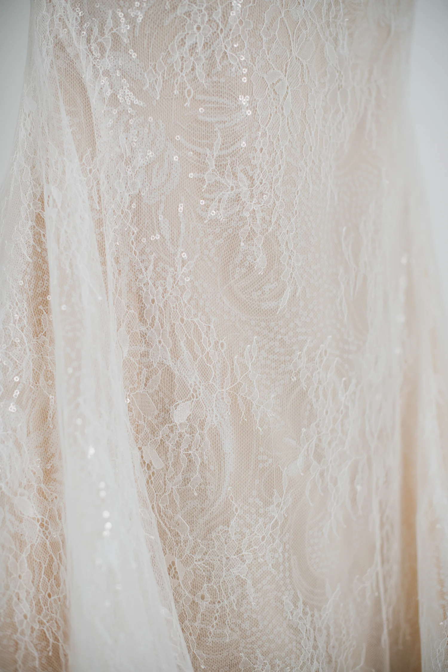 Thea gown peach toned wedding dress with sequined lace tulle
