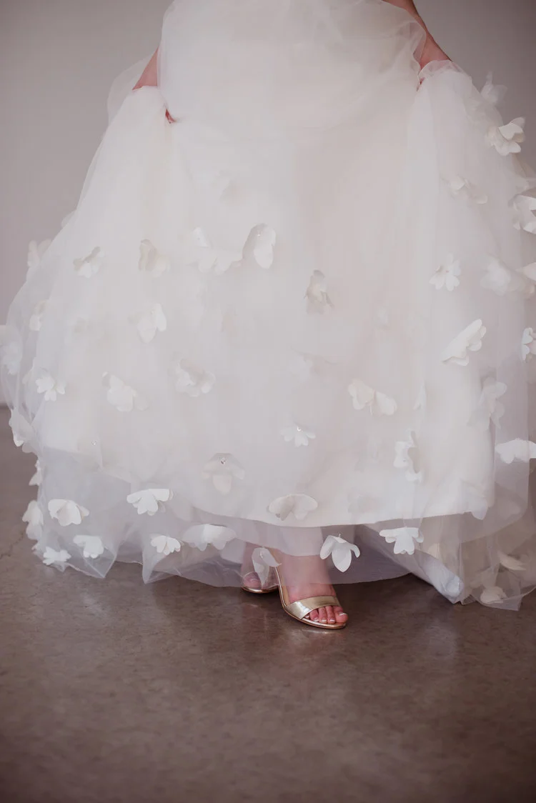 Lyra Gown fun simple wedding gown with 3D floral applique on tulle ballgown fit