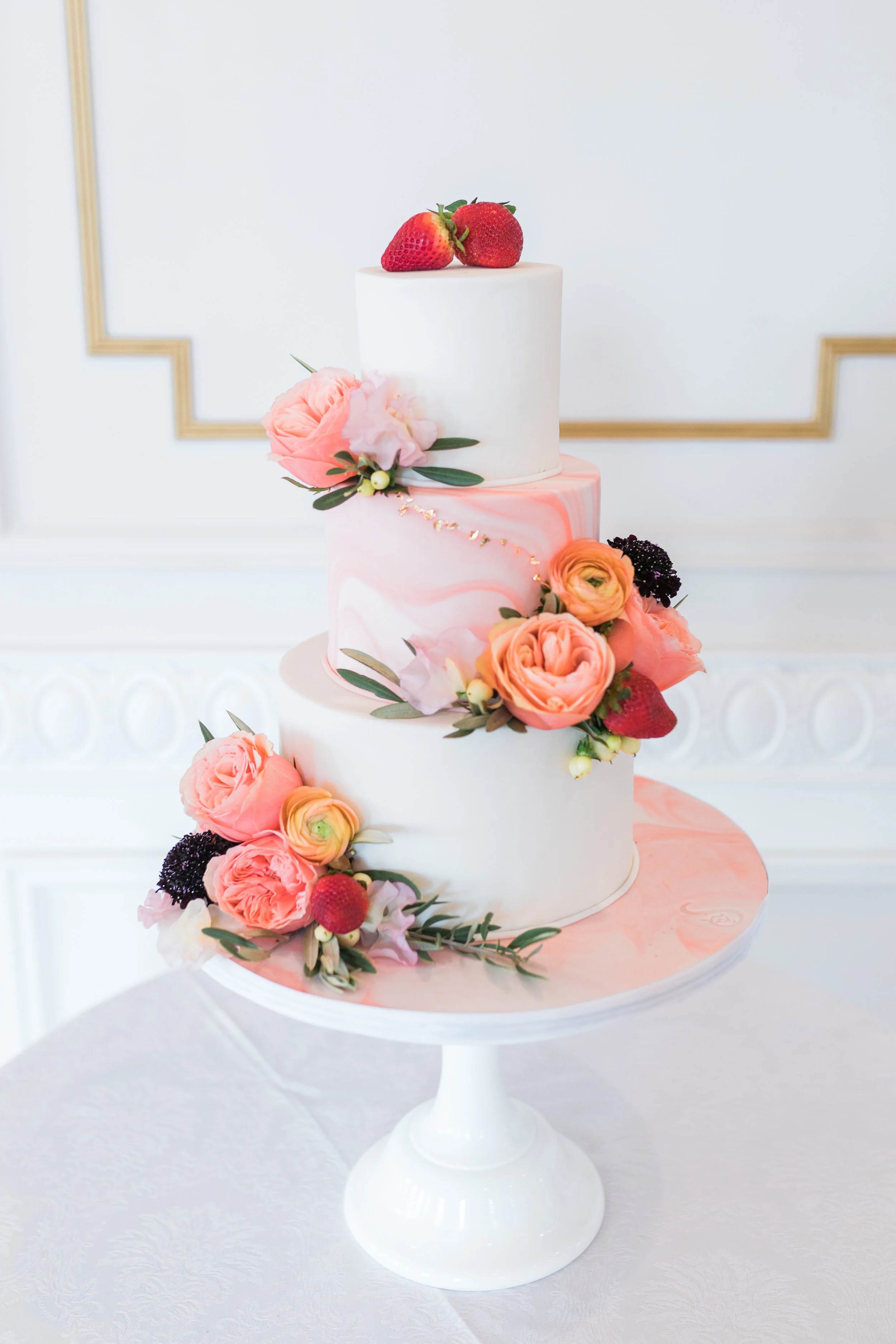 living+coral+pantone+color+of+the+year+wedding+cake+simple+modern+floral+cake.jpg