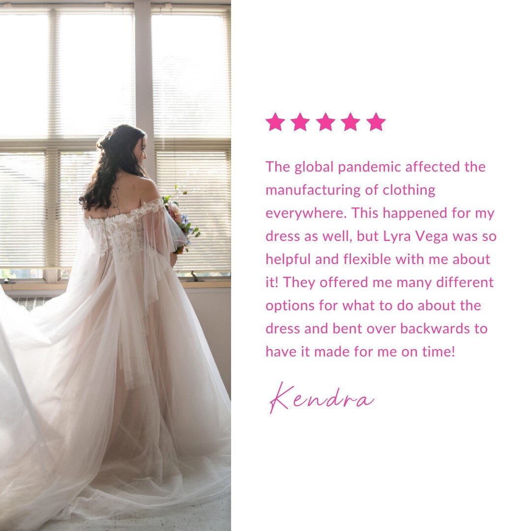 At LVB we are there for our brides every step of the way 💕We want you to feel confident in your gown purchase and work with you directly to resolve any issues that may arise. Read Kendra&rsquo;s experience above about working with LVB during the pan
