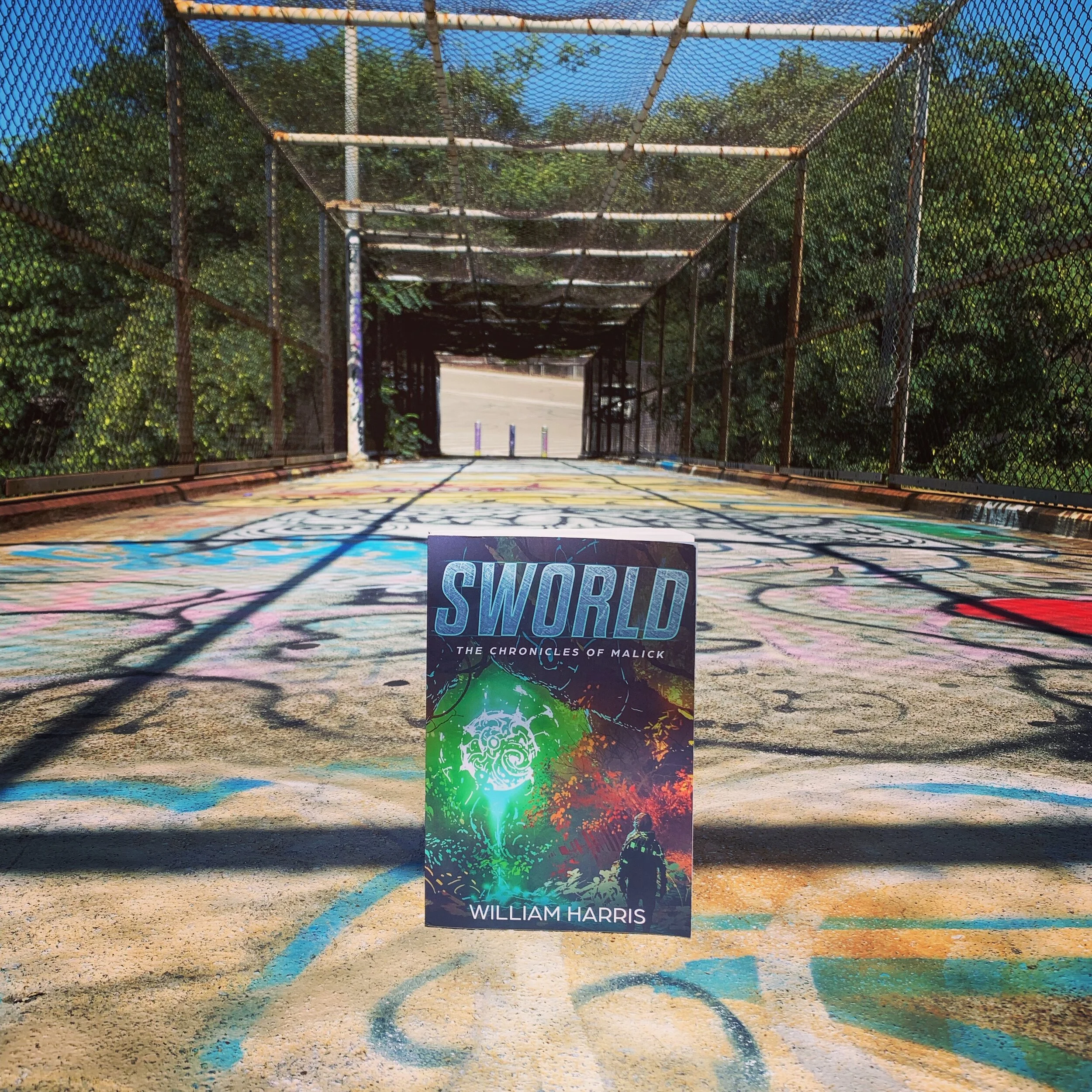 Sworld on a footbridge.