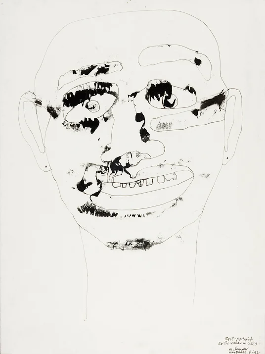 Self-Portrait as The Woman in Cell Four mixed media on paper 30" x 24", 1992
