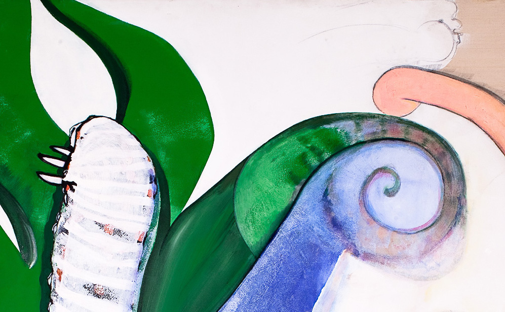    Caterpillar, Plant Forms and Wind Character    Detail  mixed media on canvas  48" x 76", 1983   