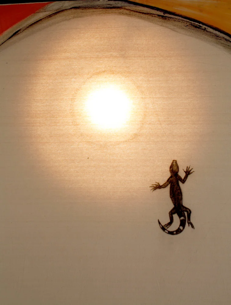 Lizard Crawling toward the Light Detail mixed media on raw canvas 48" x 30”, 1983