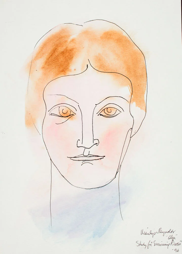 Weeping Women Faux Picasso Study for Merchant-Ivory film, Surviving Picasso mixed media on paper 30" x 24", 1996