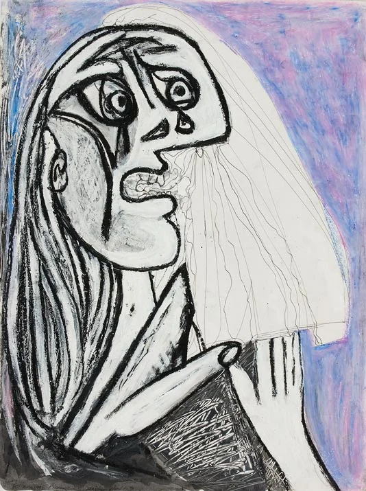 Dora Maar, faux Picasso for Merchant-Ivory film, Surviving Picasso mixed media on paper 30" x 24", 1996