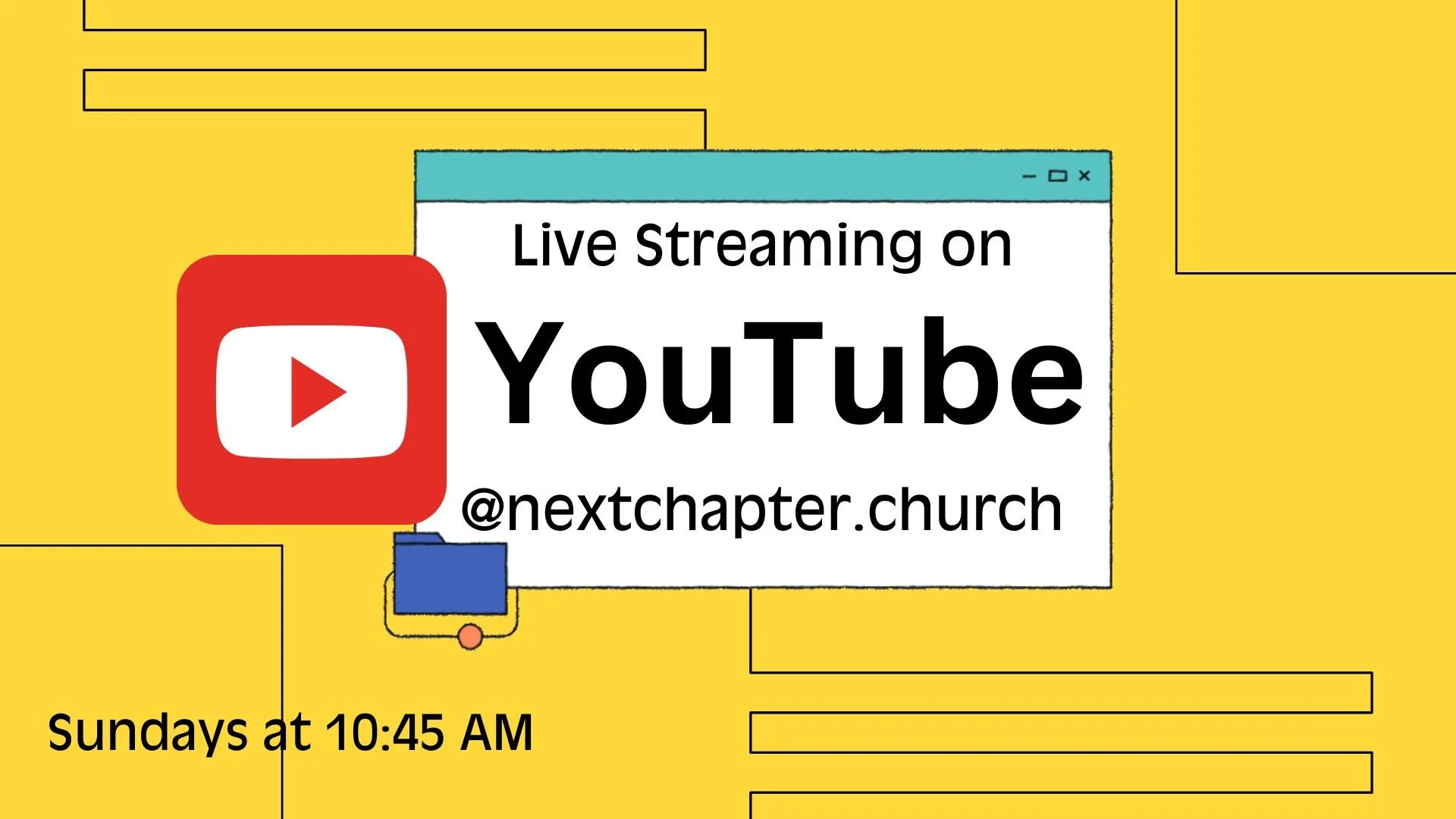 You're invited to join us for worship on Sunday mornings! In person services are at 9:00 and 10:45 and the livestream is at 10:45 on YouTube (https://www.youtube.com/@nextchapter.church).