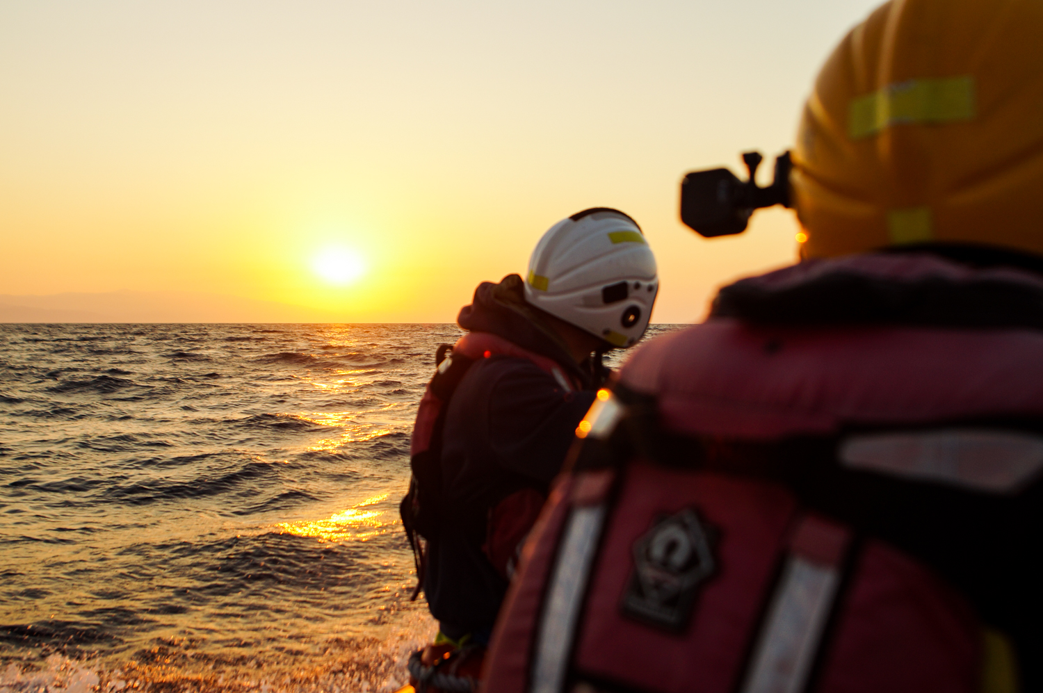 The Search and Rescue boat crew ride out to meet migrant boats in Greek waters and safely escort them to land, in coordination with the authorities and land spotting crews.