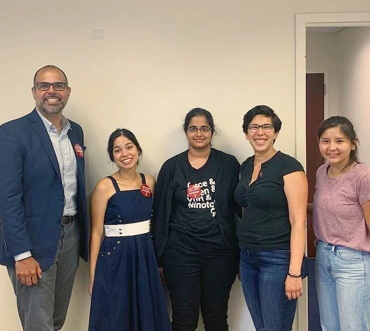 Wilfredo Lopez, Ben Kallos’s legislative director, meets with NAPAWF NYC members Alana and Nina and organizers Becca and Olivia to discuss protecting the reproductive agency of our communities.