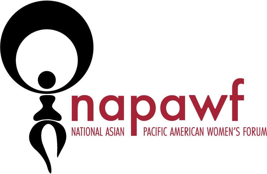 The National Asian Pacific American Women’s Forum logo. It is an abstract dancing woman with her arms raised in a circle.