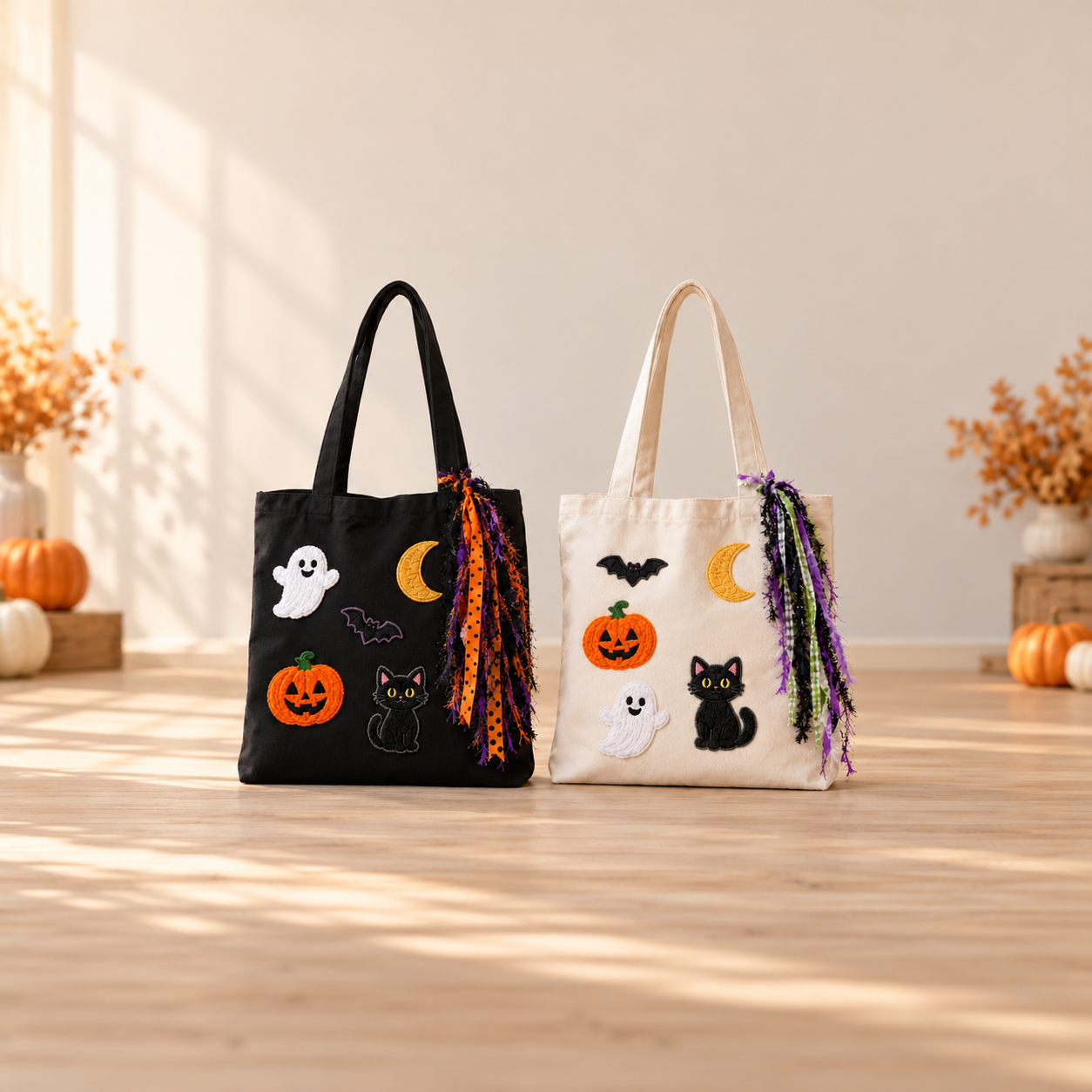 Black and cream Halloween tote bags.png