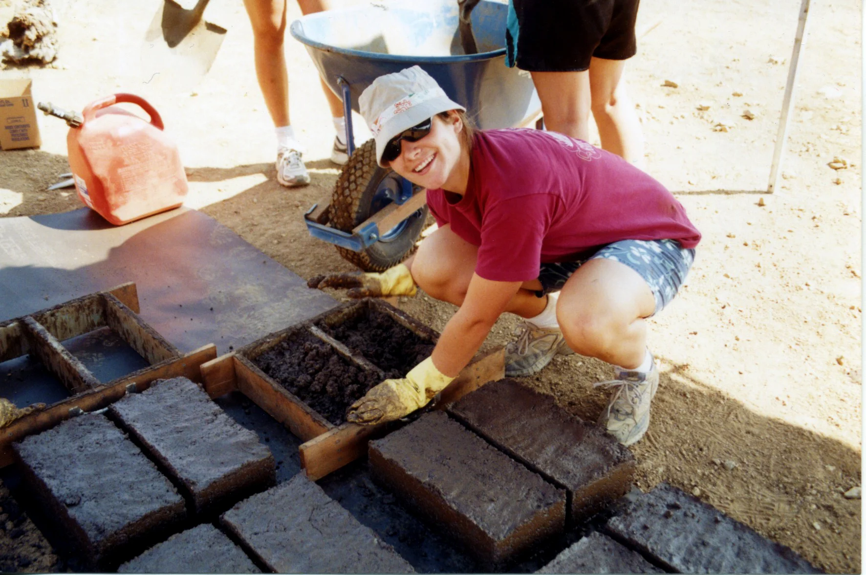 The first day of brick making with niece, Hilarie, and her friends.